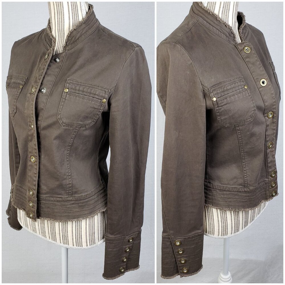 Vintage Y2K Adriana USA Army Style Jacket Military Utility Snap Buttons size L - Picture 5 of 14